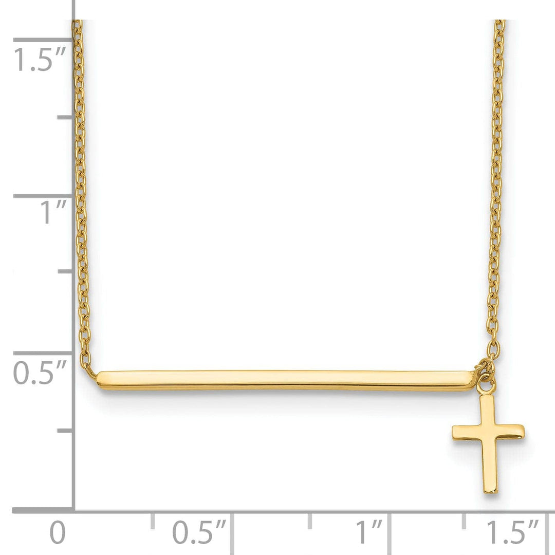 Lovely Rita's Pendants & Charms 14k Yellow Gold Polished Finish Bar Dangle Cross Pendant Design in a 15-Inch with 2-Inch Extention Cable Chain Necklace Set