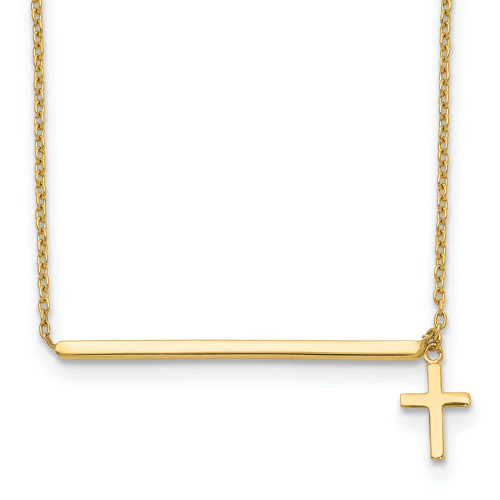 Lovely Rita's Pendants & Charms 14k Yellow Gold Polished Finish Bar Dangle Cross Pendant Design in a 15-Inch with 2-Inch Extention Cable Chain Necklace Set