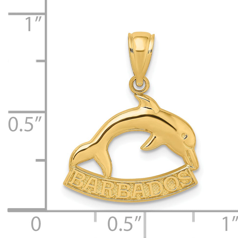 Lovely Rita's Pendants & Charms 14K Yellow Gold Polished Finish BARBADOS Under Dolphin Design Charm Pendant