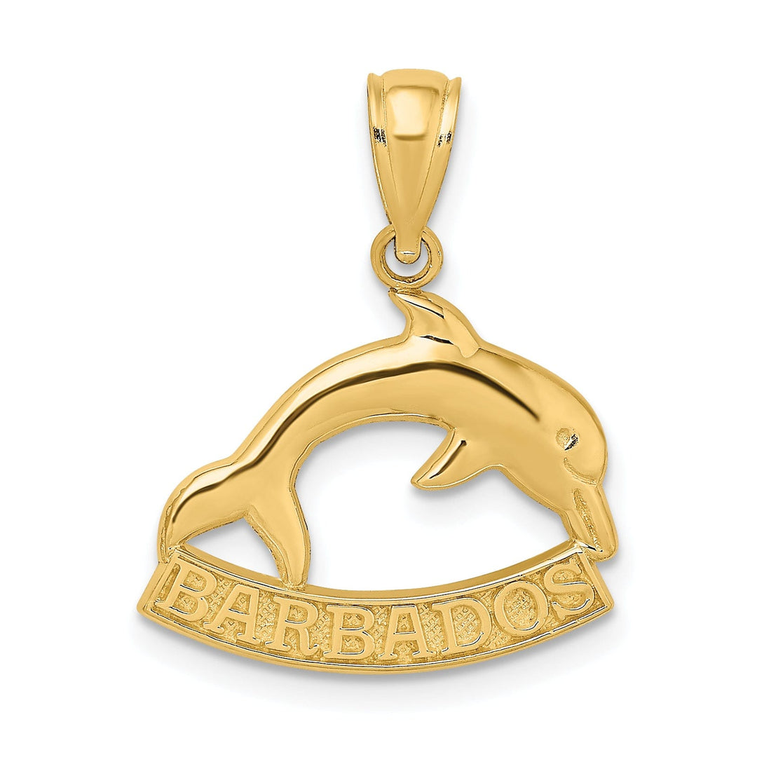 Lovely Rita's Pendants & Charms 14K Yellow Gold Polished Finish BARBADOS Under Dolphin Design Charm Pendant