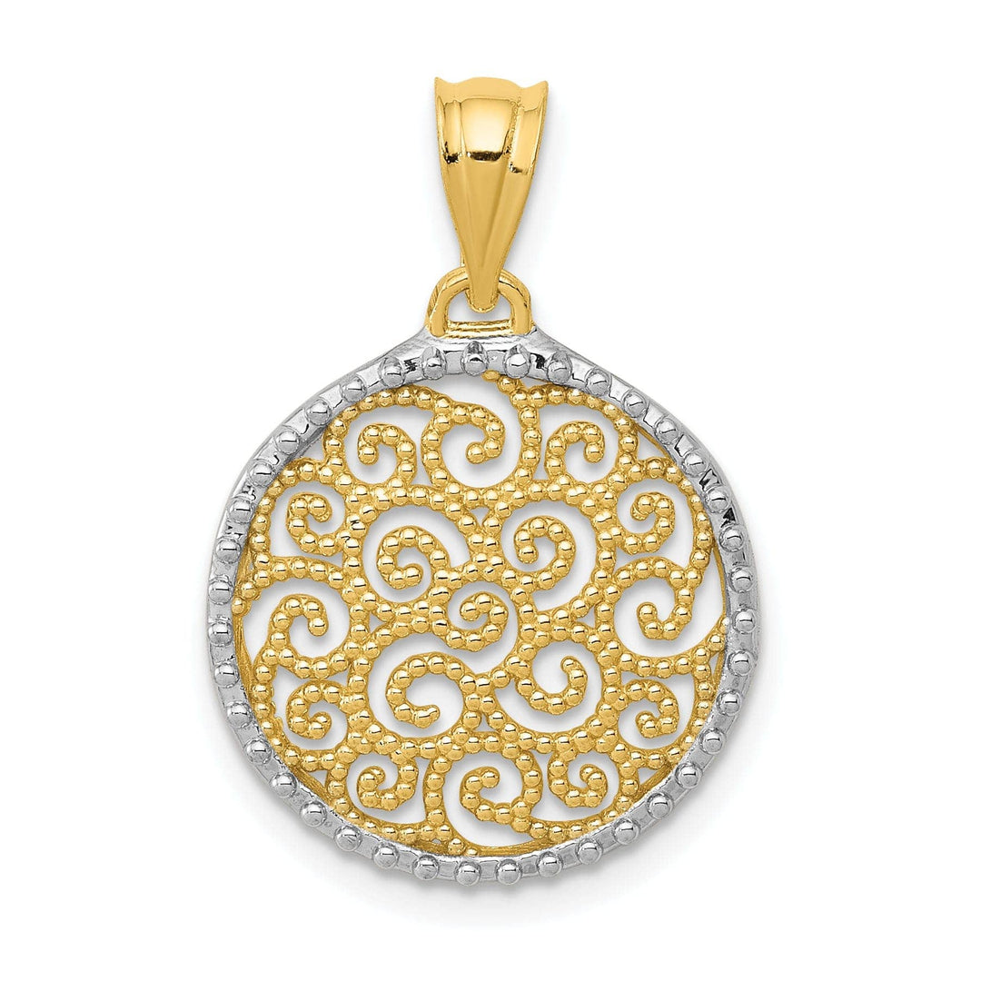 Lovely Rita's Pendants & Charms 14k Yellow Gold Polished Finish Beaded Design Filigree Round Circle Pendant