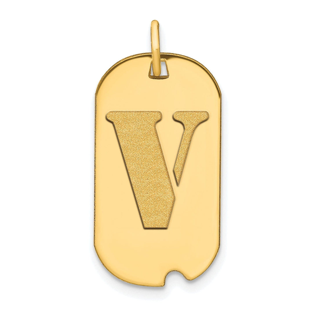 Lovely Rita's Pendants & Charms 14k Yellow Gold Polished Finish Block Letter V Initial Design Dog Tag Charm Pendant