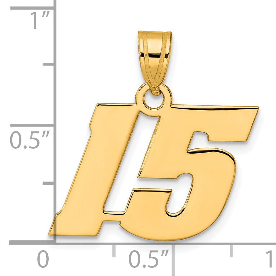 Lovely Rita's Pendants & Charms 14k Yellow Gold Polished Finish Block Script Design Number 15 Charm Pendant