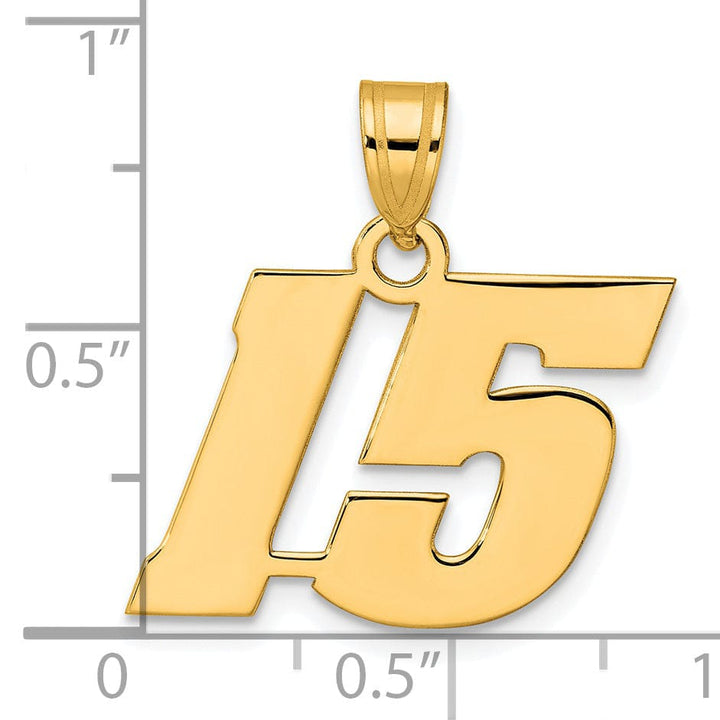 Lovely Rita's Pendants & Charms 14k Yellow Gold Polished Finish Block Script Design Number 15 Charm Pendant