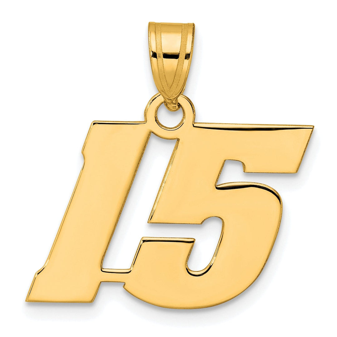 Lovely Rita's Pendants & Charms 14k Yellow Gold Polished Finish Block Script Design Number 15 Charm Pendant