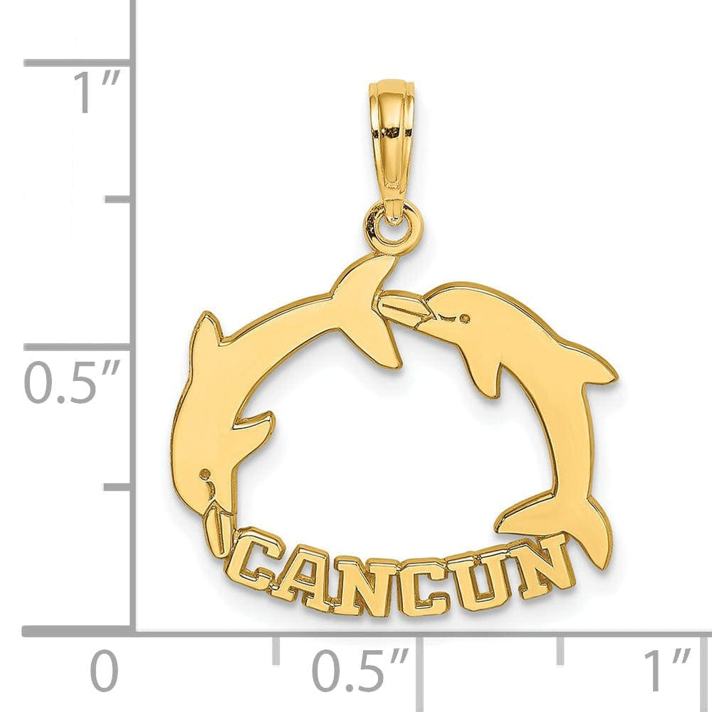 Lovely Rita's Pendants & Charms 14K Yellow Gold Polished Finish CANCUN Under Double Jumping Dolphin Design Charm Pendant