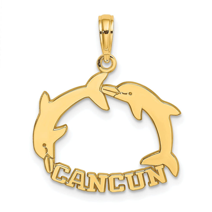 Lovely Rita's Pendants & Charms 14K Yellow Gold Polished Finish CANCUN Under Double Jumping Dolphin Design Charm Pendant