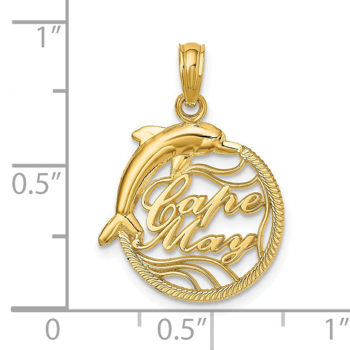Lovely Rita's Pendants & Charms 14K Yellow Gold Polished Finish CAPE MAY with Dolphin Design in Circle Charm Pendant