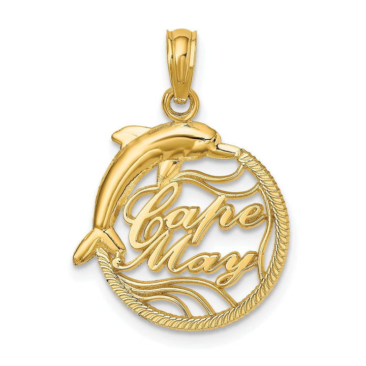 Lovely Rita's Pendants & Charms 14K Yellow Gold Polished Finish CAPE MAY with Dolphin Design in Circle Charm Pendant