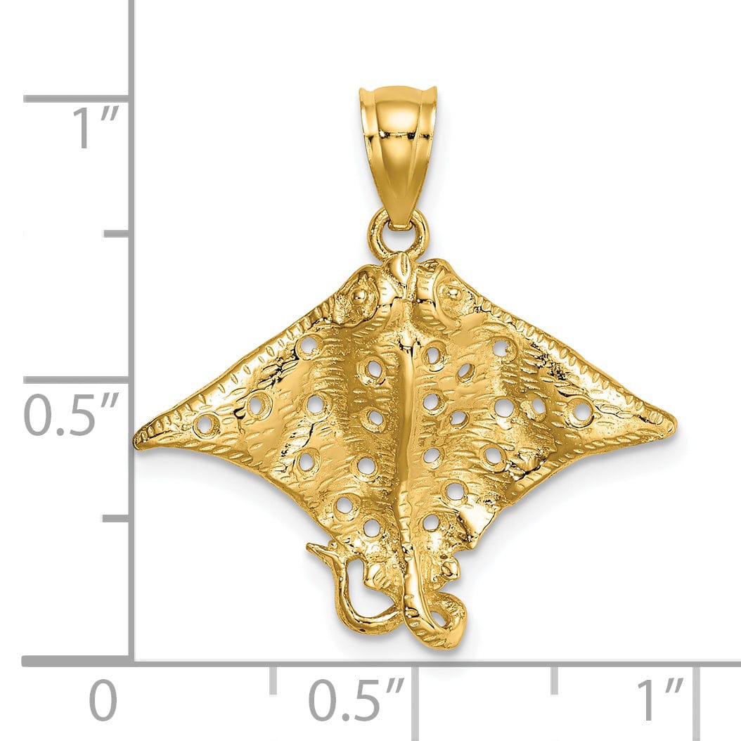 Lovely Rita's Pendants & Charms 14K Yellow Gold Polished Finish Casted Solid Spotted Eagle Ray with Holes Charm Pendant
