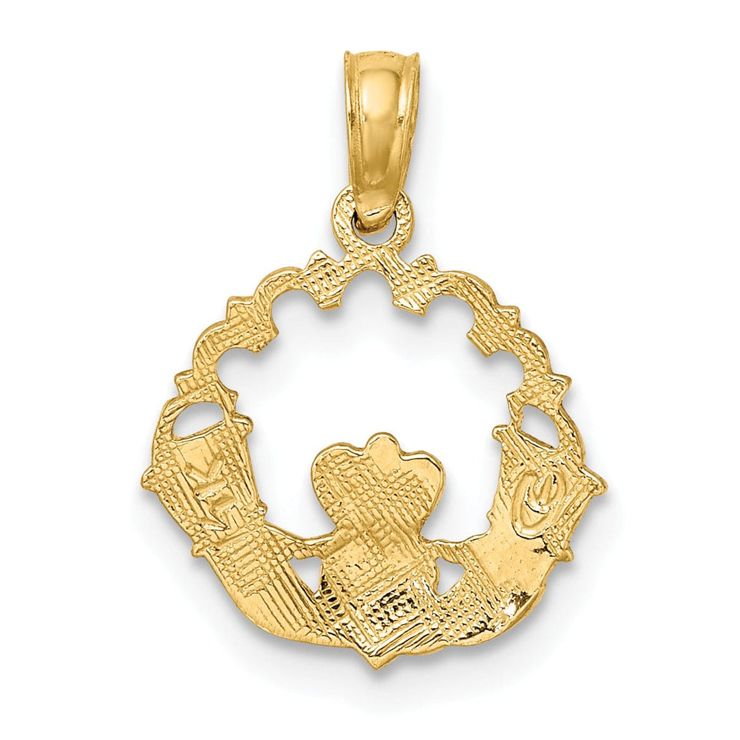 Lovely Rita's Pendants & Charms 14K Yellow Gold Polished Finish Claddagh In Scallop Circle Design Charm Pendant