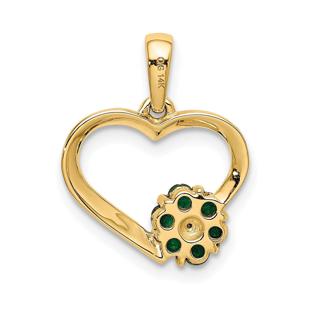 Lovely Rita's Pendants & Charms 14k Yellow Gold Polished Finish Closed Back 0.003-CT Diamond & 0.155-CT Emerald Stones Heart and Flower Design Charm Pendant