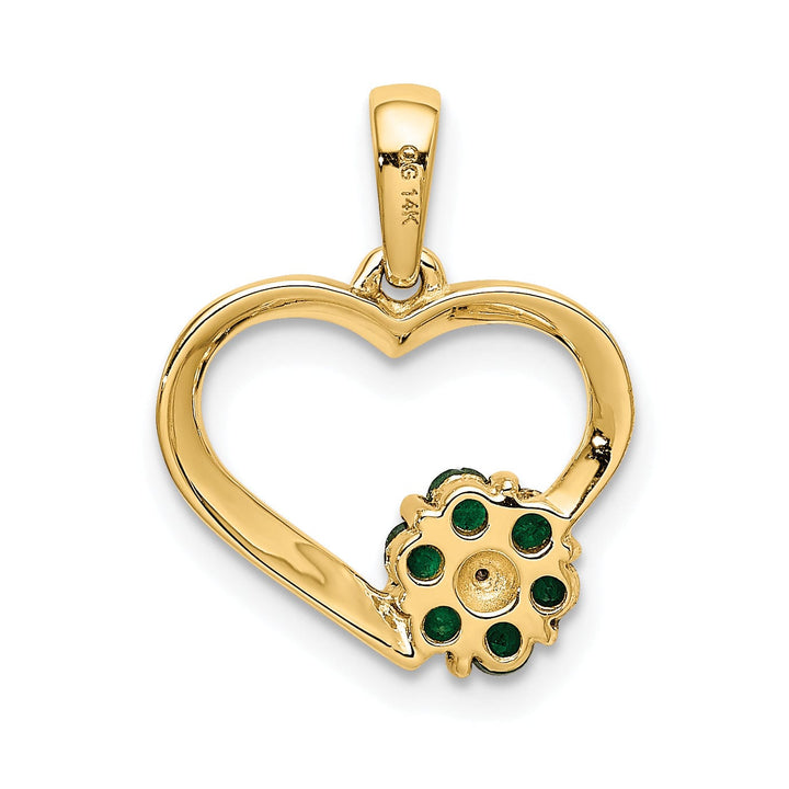 Lovely Rita's Pendants & Charms 14k Yellow Gold Polished Finish Closed Back 0.003-CT Diamond & 0.155-CT Emerald Stones Heart and Flower Design Charm Pendant