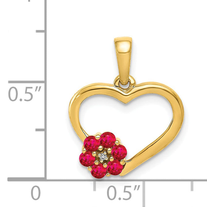 Lovely Rita's Pendants & Charms 14k Yellow Gold Polished Finish Closed Back 0.003-CT Diamond & 0.21-CT Ruby Stones Heart and Flower Design Charm Pendant