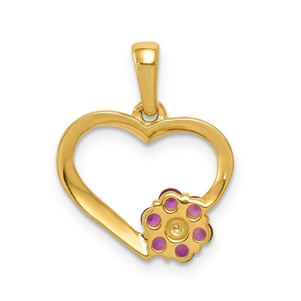 Lovely Rita's Pendants & Charms 14k Yellow Gold Polished Finish Closed Back 0.003-CT Diamond & 0.21-CT Ruby Stones Heart and Flower Design Charm Pendant