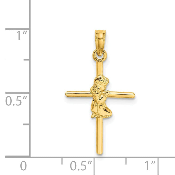 Lovely Rita's Pendants & Charms 14k Yellow Gold Polished Finish Concave Praying Girl on Cross Pendant