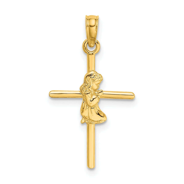 Lovely Rita's Pendants & Charms 14k Yellow Gold Polished Finish Concave Praying Girl on Cross Pendant