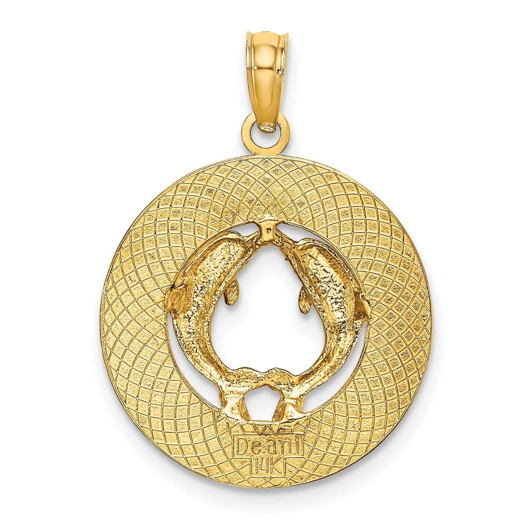 Lovely Rita's Pendants & Charms 14K Yellow Gold Polished Finish Concave Shape BONAIRE, W.I Circle Design with Doliphins Charm Pendant
