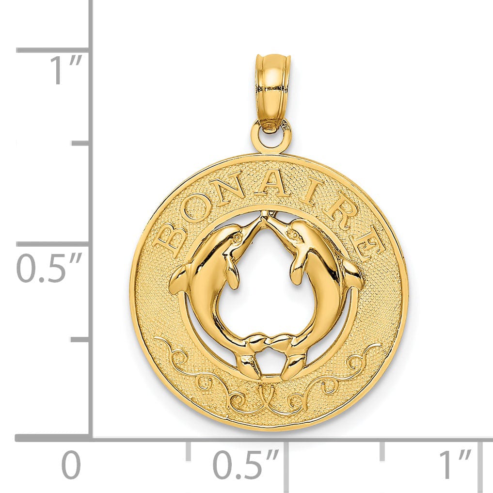 Lovely Rita's Pendants & Charms 14K Yellow Gold Polished Finish Concave Shape BONAIRE, W.I Circle Design with Doliphins Charm Pendant