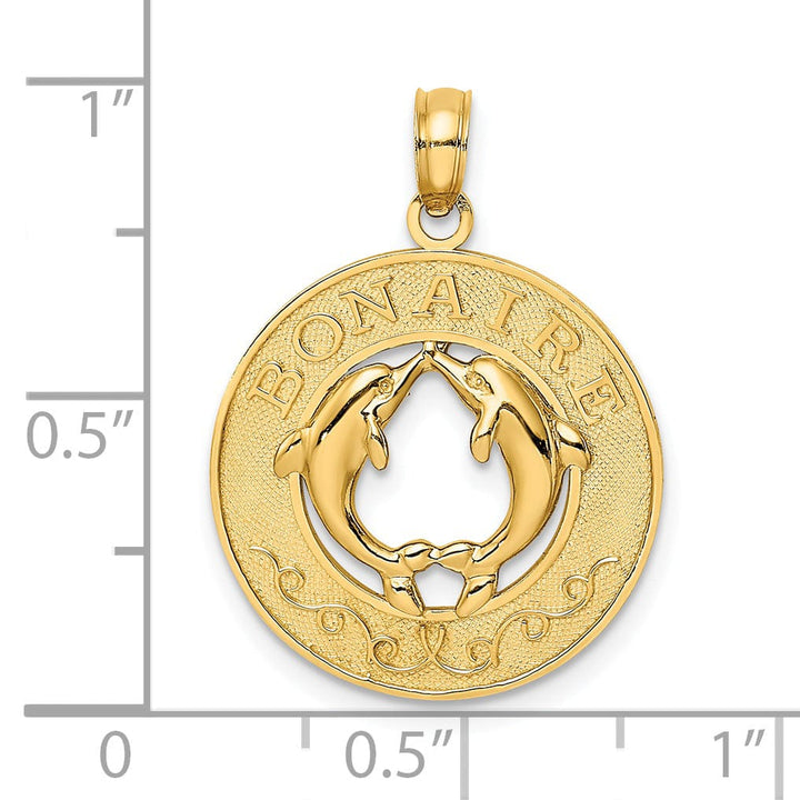 Lovely Rita's Pendants & Charms 14K Yellow Gold Polished Finish Concave Shape BONAIRE, W.I Circle Design with Doliphins Charm Pendant