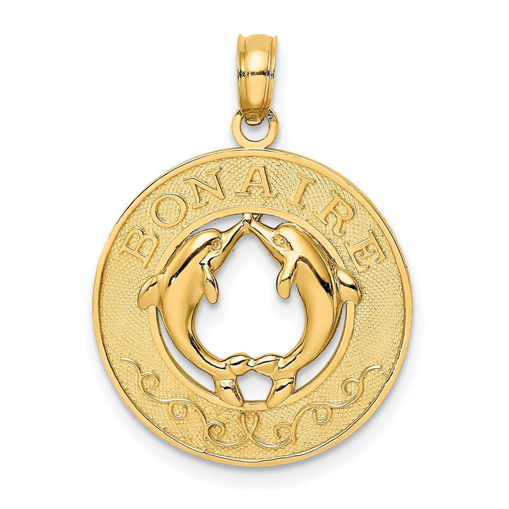 Lovely Rita's Pendants & Charms 14K Yellow Gold Polished Finish Concave Shape BONAIRE, W.I Circle Design with Doliphins Charm Pendant