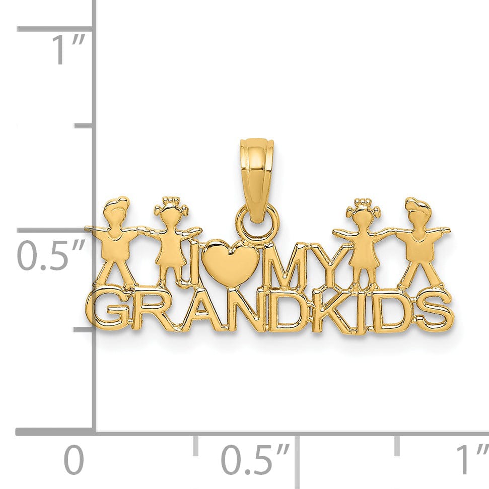 Lovely Rita's Pendants & Charms 14k Yellow Gold Polished Finish Concave Shape I LOVE MY GRANDKIDS Design Charm Pendant
