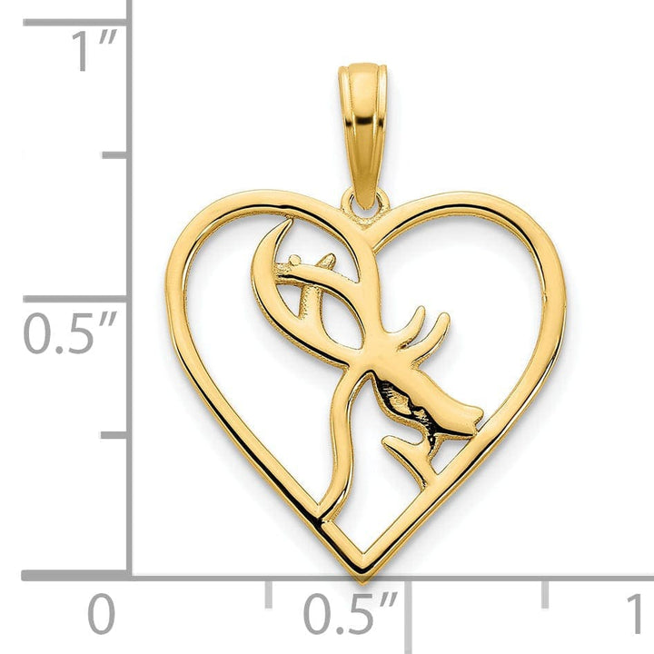 Lovely Rita's Pendants & Charms 14k Yellow Gold Polished Finish Deer in a Heart Shape Charm Pendant