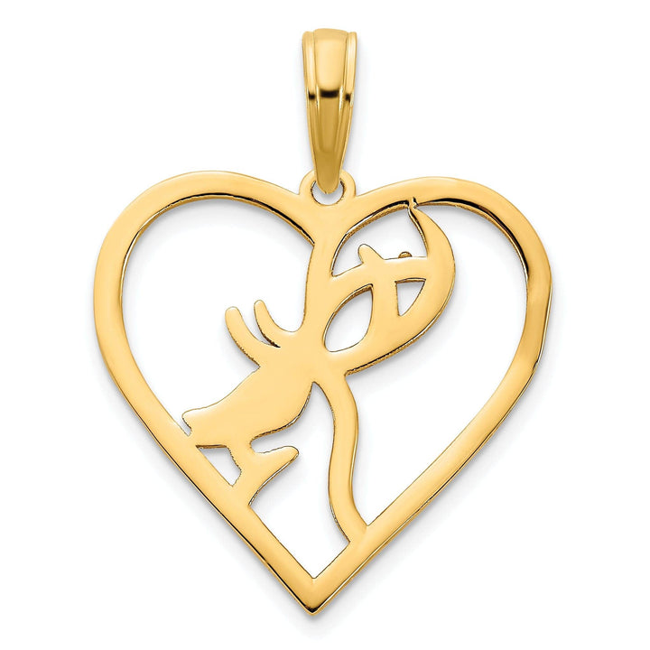 Lovely Rita's Pendants & Charms 14k Yellow Gold Polished Finish Deer in a Heart Shape Charm Pendant