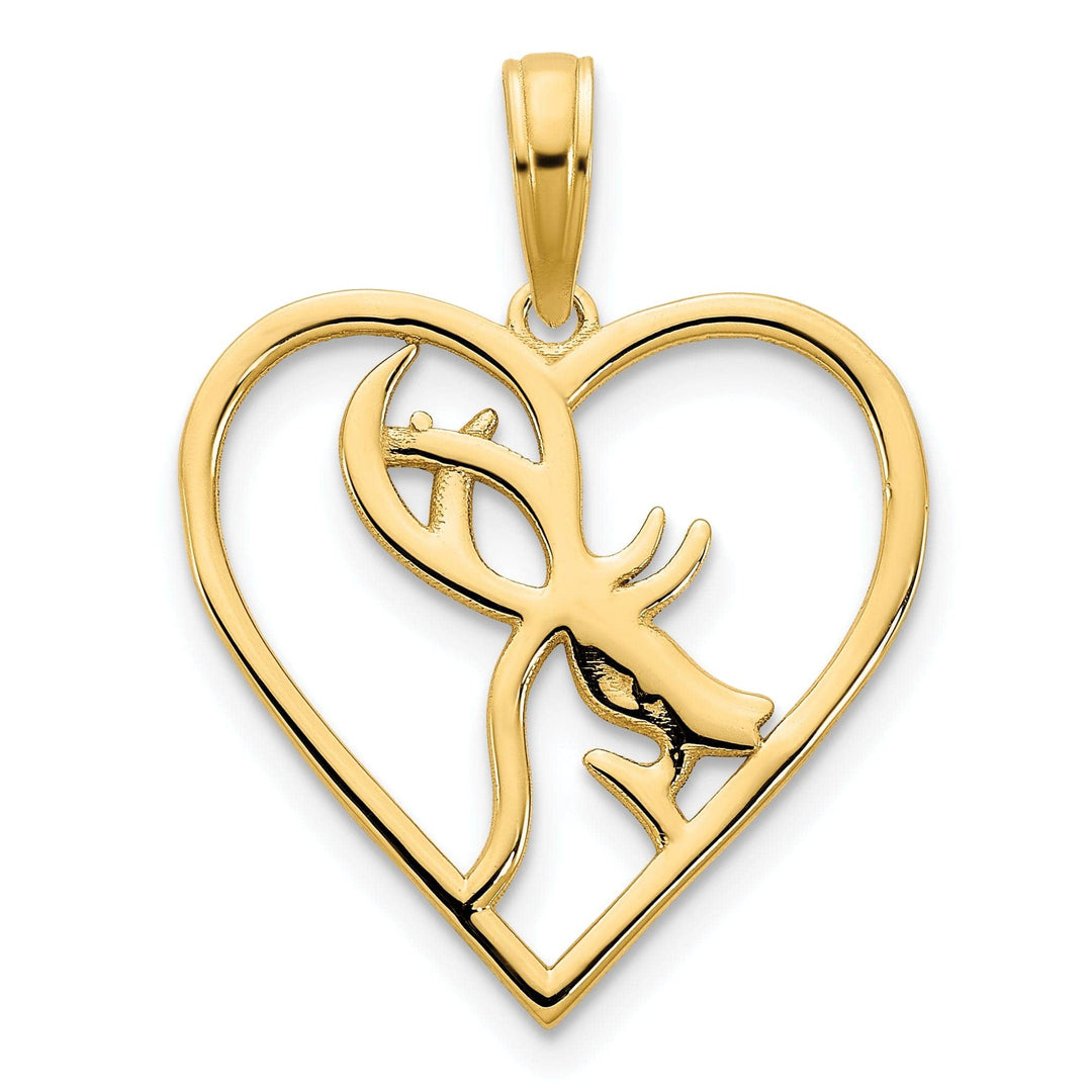 Lovely Rita's Pendants & Charms 14k Yellow Gold Polished Finish Deer in a Heart Shape Charm Pendant