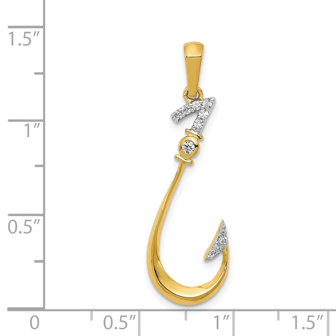 Lovely Rita's Pendants & Charms 14k Yellow Gold Polished Finish Diamond 0.12 CT Fish Hook Pendant Charm Pendant
