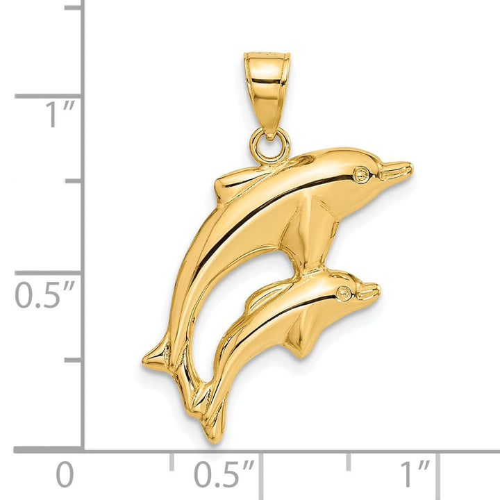 Lovely Rita's Pendants & Charms 14k Yellow Gold Polished Finish Dolphin Pair Design Charm Pendant