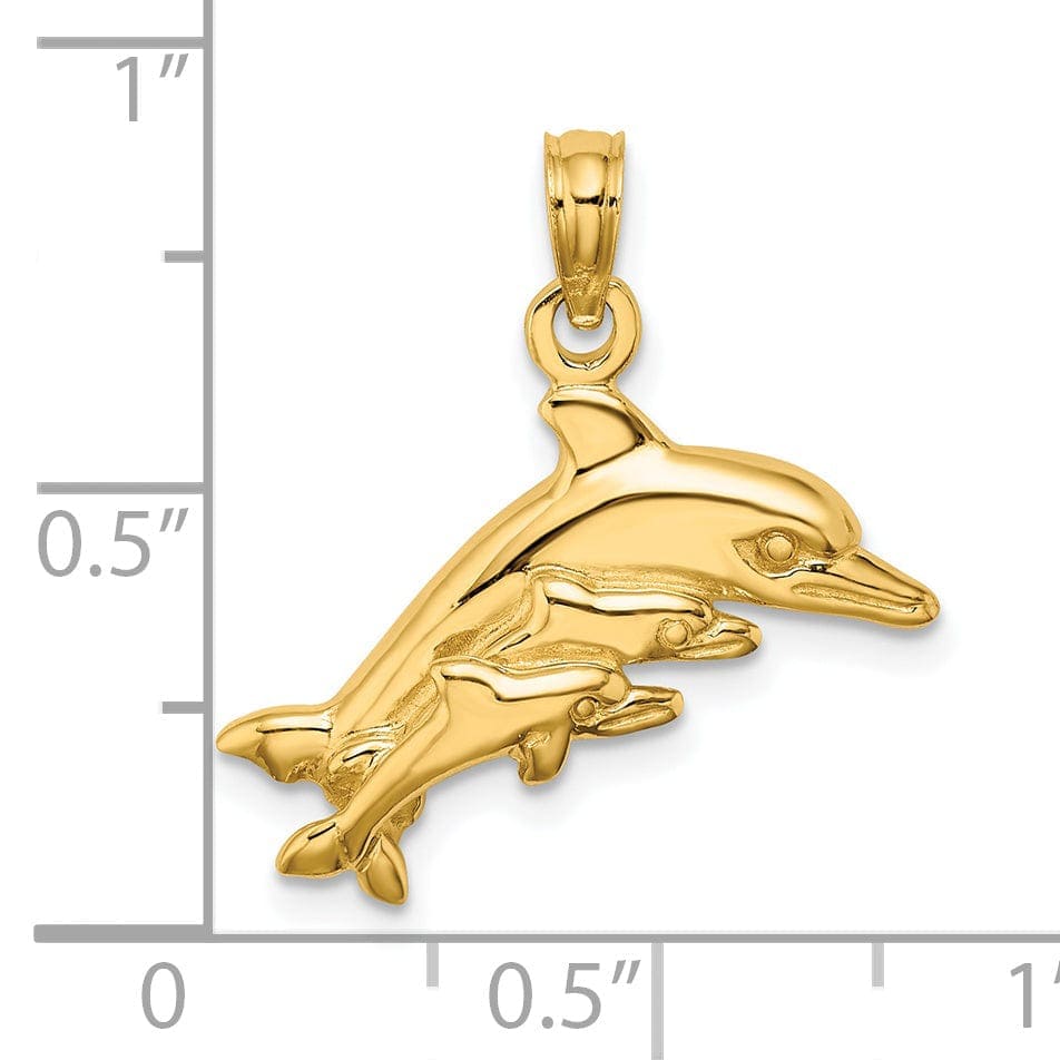 Lovely Rita's Pendants & Charms 14K Yellow Gold Polished Finish Dolphin with 2 Baby Design Charm Pendant
