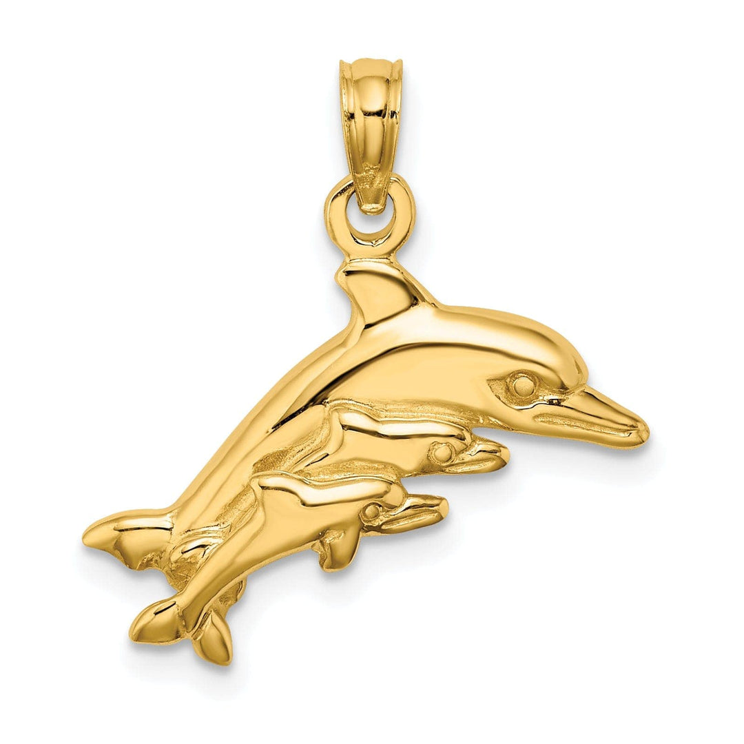 Lovely Rita's Pendants & Charms 14K Yellow Gold Polished Finish Dolphin with 2 Baby Design Charm Pendant