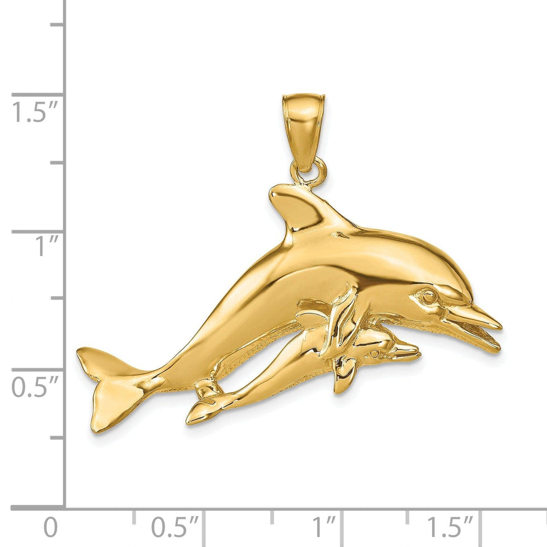 Lovely Rita's Pendants & Charms 14K Yellow Gold Polished Finish Dolphin with Baby Design Charm Pendant