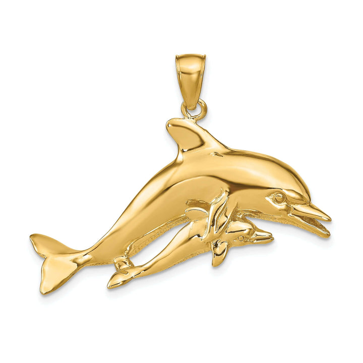 Lovely Rita's Pendants & Charms 14K Yellow Gold Polished Finish Dolphin with Baby Design Charm Pendant