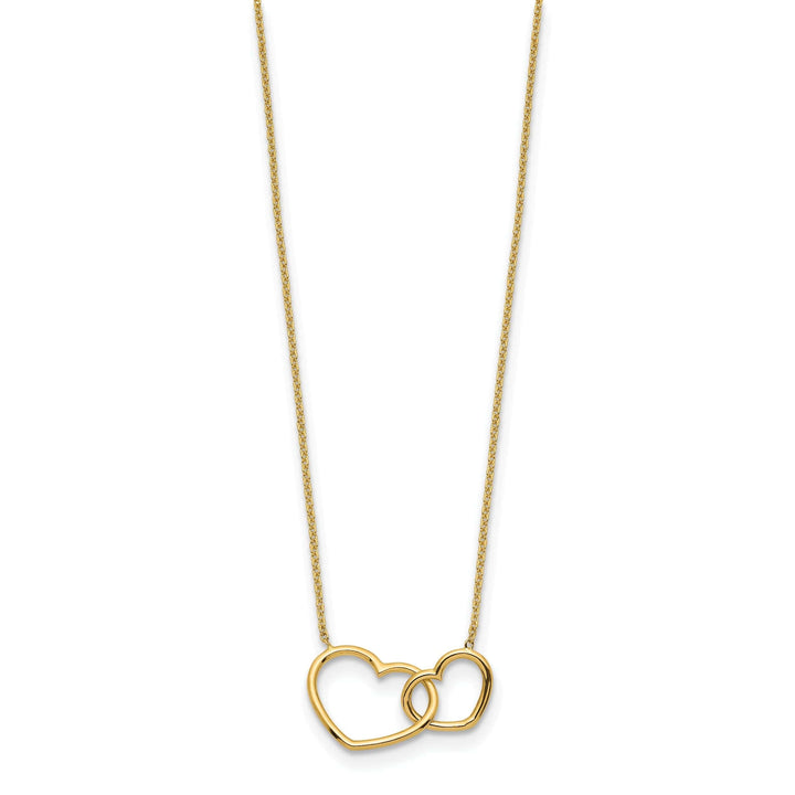 Lovely Rita's Pendants & Charms 14K Yellow Gold Polished Finish Double Heart in Heart Design Pendant in a 17-inch Cable Chain Necklace Set