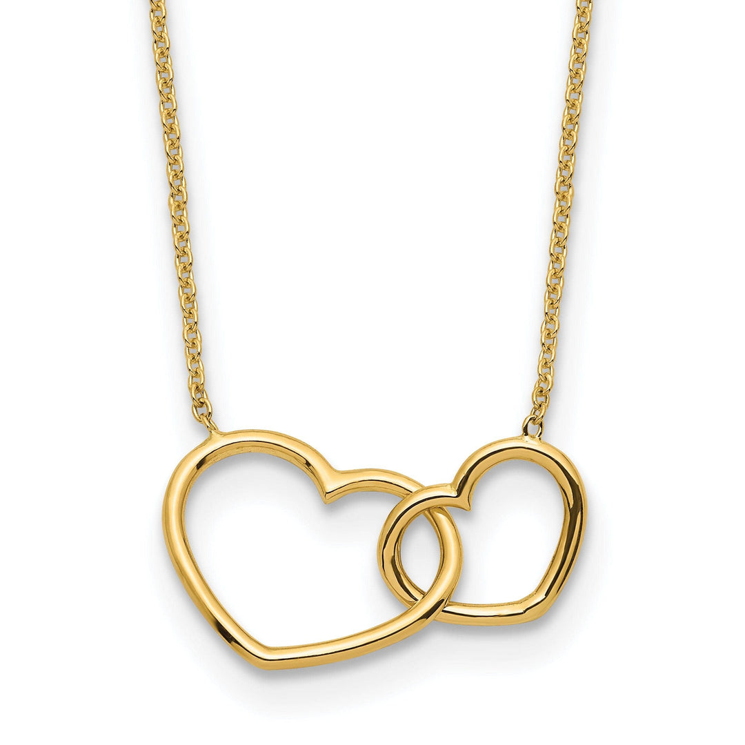Lovely Rita's Pendants & Charms 14K Yellow Gold Polished Finish Double Heart in Heart Design Pendant in a 17-inch Cable Chain Necklace Set