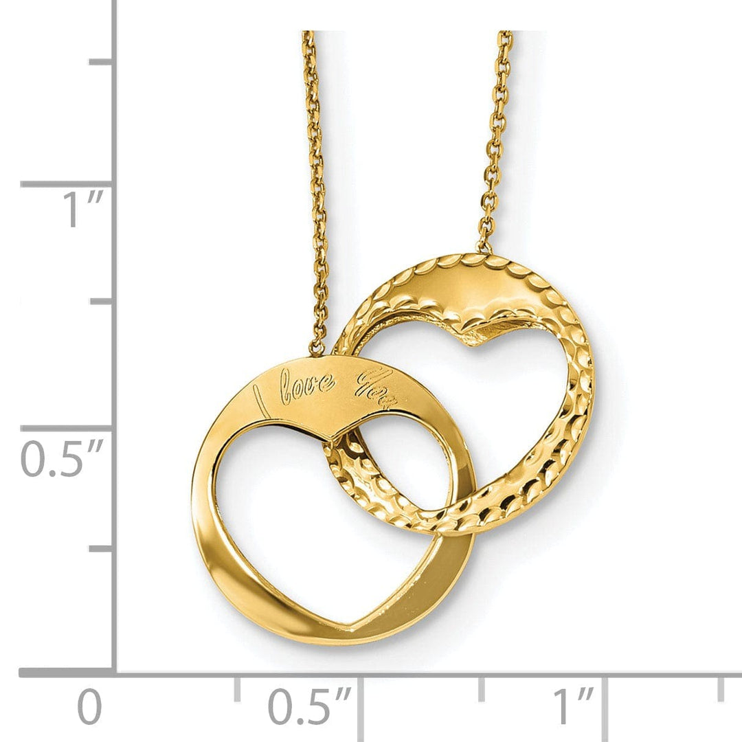 Lovely Rita's Pendants & Charms 14k Yellow Gold Polished Finish Double Interlocking Heart Design I Love You in a 17-Inch Cable Chain Necklace Set