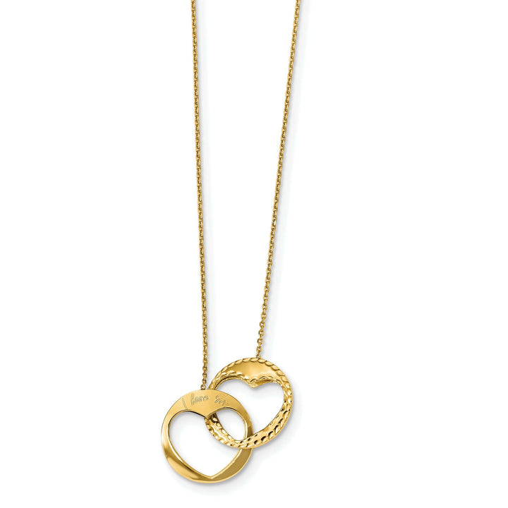 Lovely Rita's Pendants & Charms 14k Yellow Gold Polished Finish Double Interlocking Heart Design I Love You in a 17-Inch Cable Chain Necklace Set