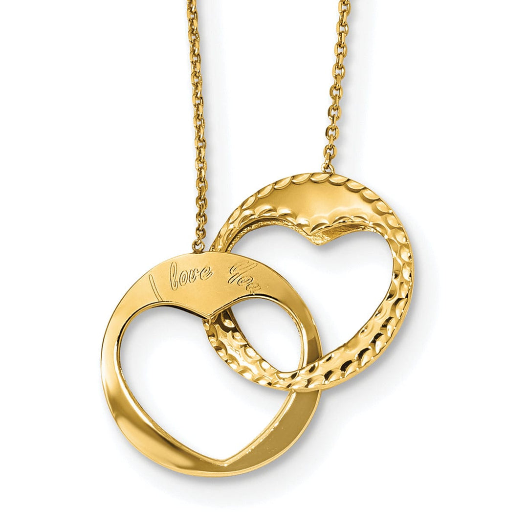 Lovely Rita's Pendants & Charms 14k Yellow Gold Polished Finish Double Interlocking Heart Design I Love You in a 17-Inch Cable Chain Necklace Set