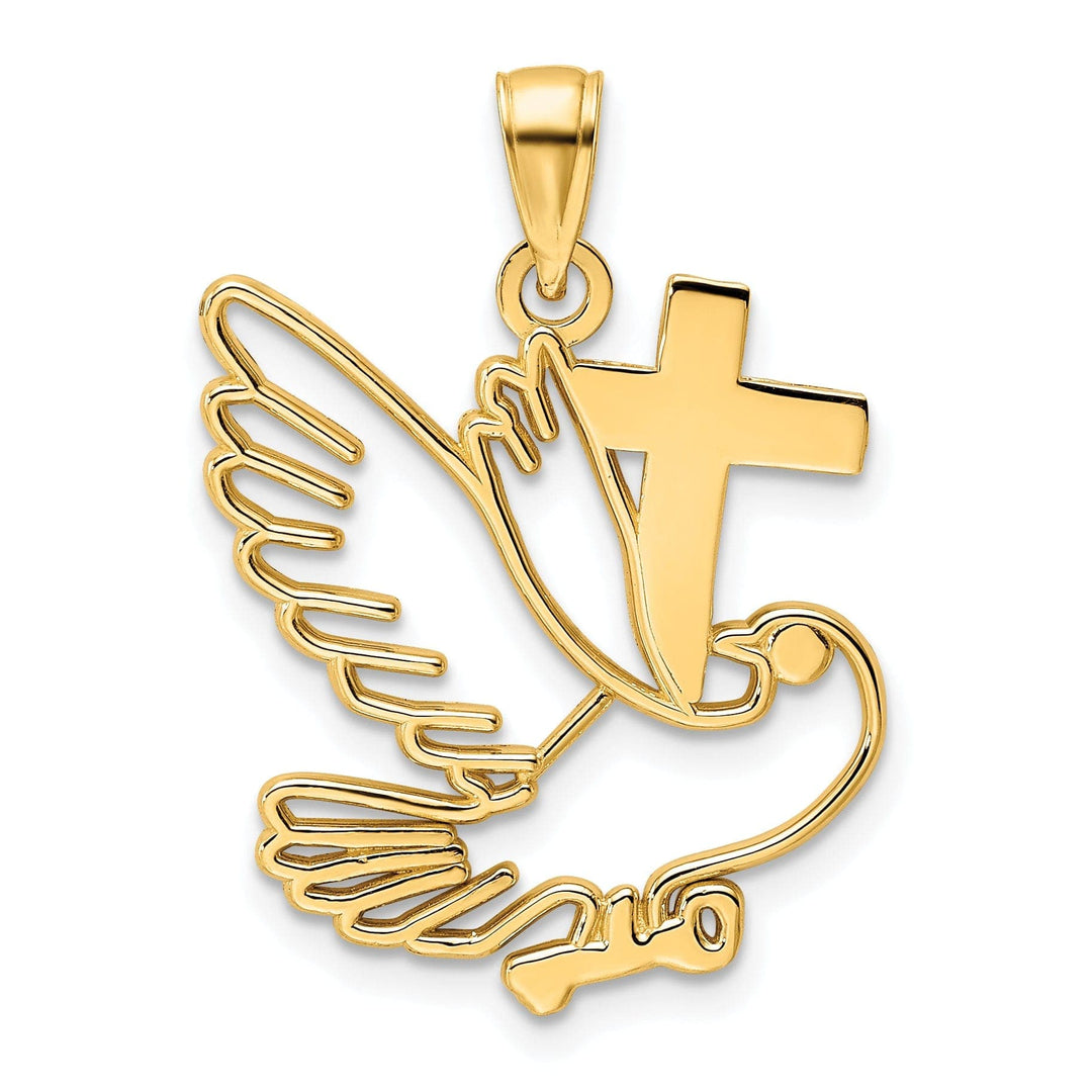 Lovely Rita's Pendants & Charms 14K Yellow Gold Polished Finish Dove and Cross Design Charm Pendant