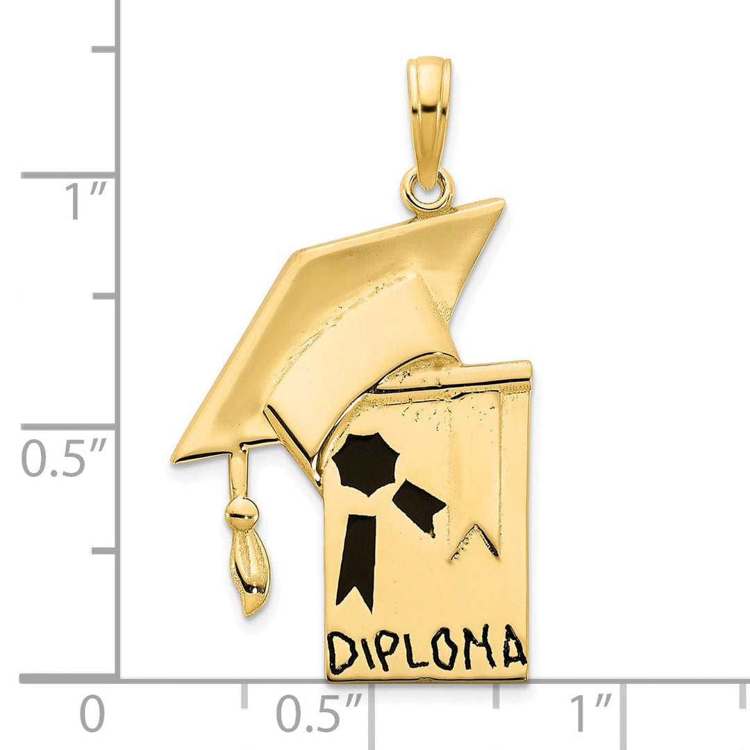 Lovely Rita's Pendants & Charms 14k Yellow Gold Polished Finish Epoxy Graduation Cap and Diploma Pendant