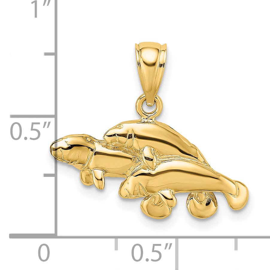 Lovely Rita's Pendants & Charms 14k Yellow Gold Polished Finish Family of Three Manatee Design Pendant