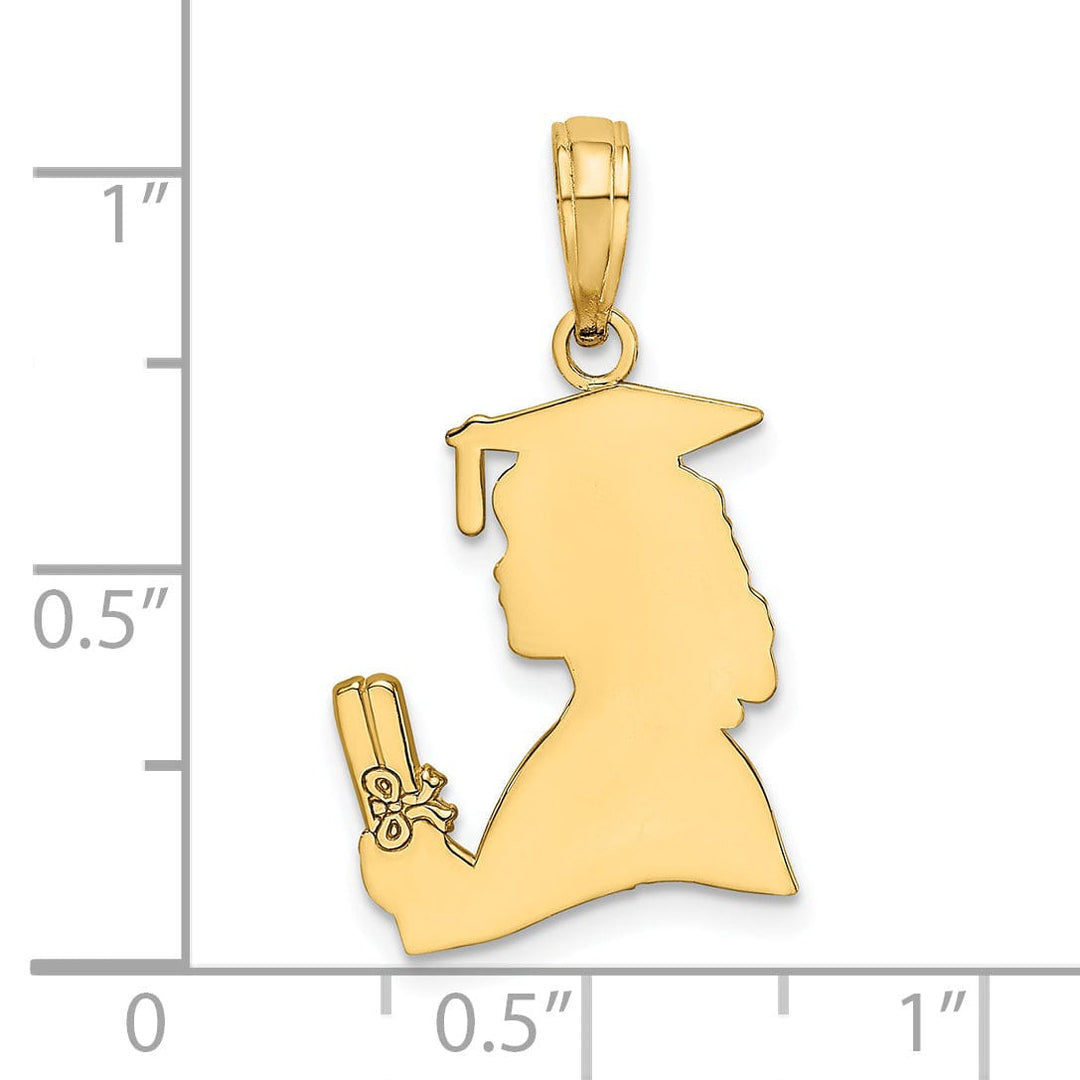 Lovely Rita's Pendants & Charms 14k Yellow Gold Polished Finish Female Graduation Profile with Diploma Charm Pendant