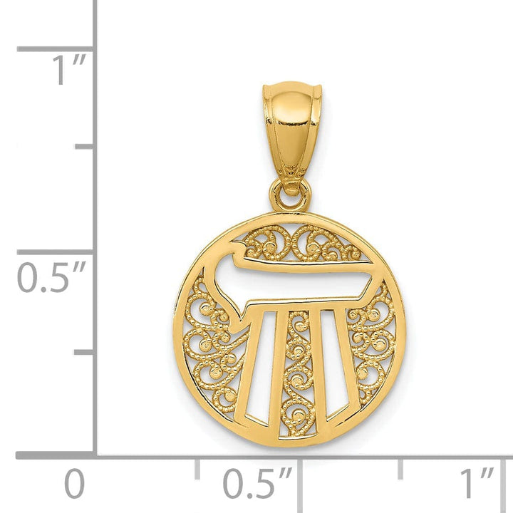 Lovely Rita's Pendants & Charms 14k Yellow Gold Polished Finish Filigree Chai Circle Pendant