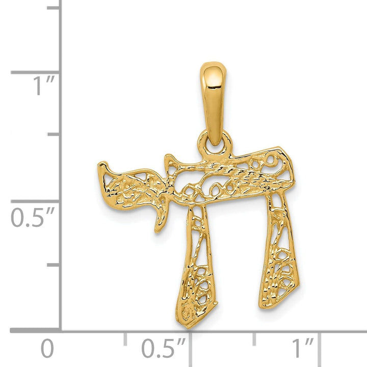 Lovely Rita's Pendants & Charms 14K Yellow Gold Polished Finish Filligree Chai Design Charm Pendant
