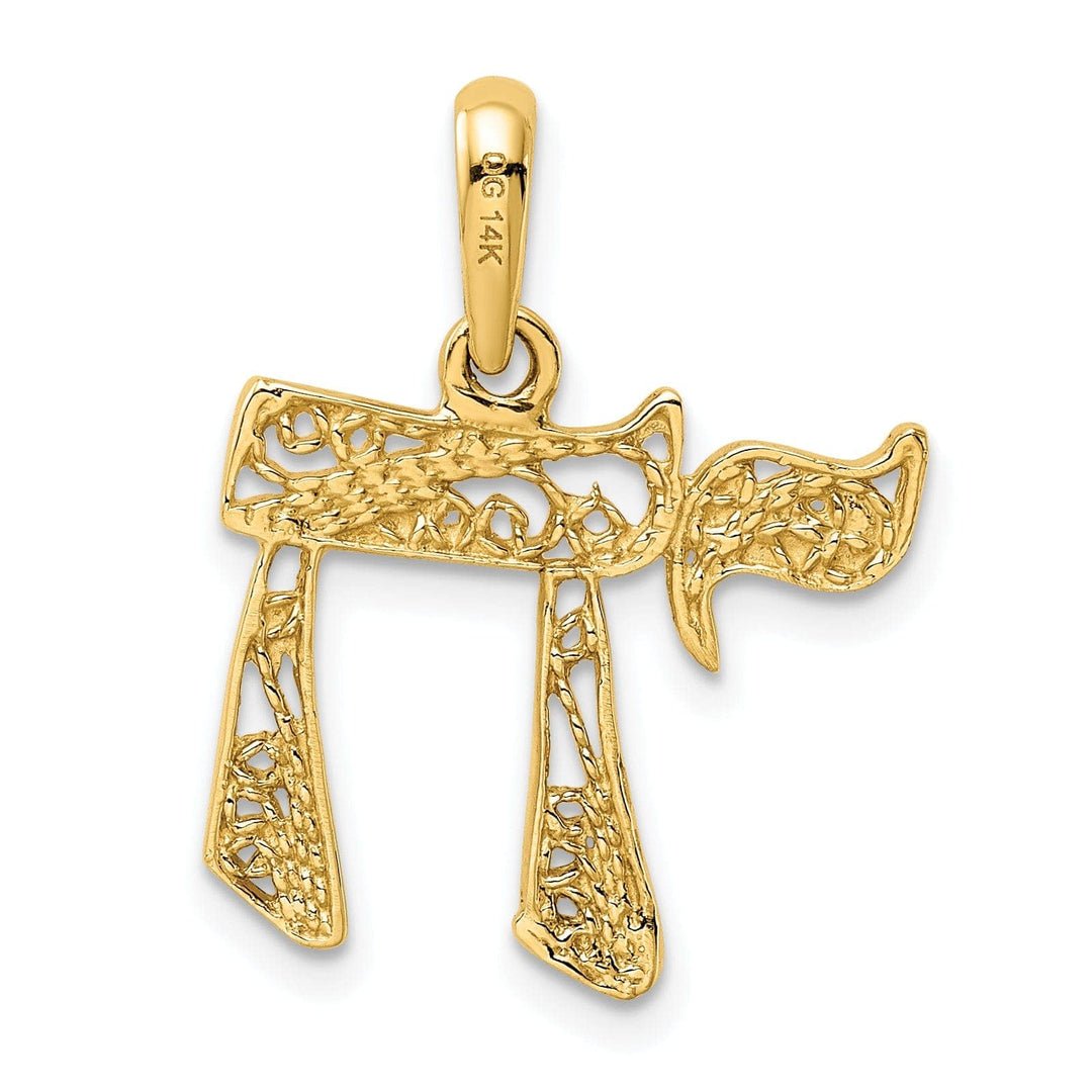 Lovely Rita's Pendants & Charms 14K Yellow Gold Polished Finish Filligree Chai Design Charm Pendant