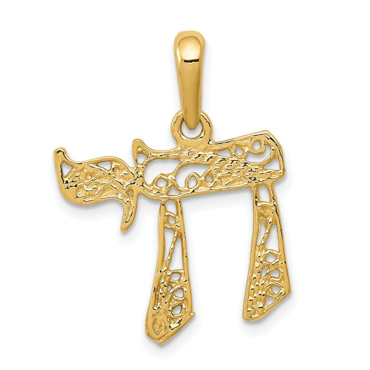 Lovely Rita's Pendants & Charms 14K Yellow Gold Polished Finish Filligree Chai Design Charm Pendant