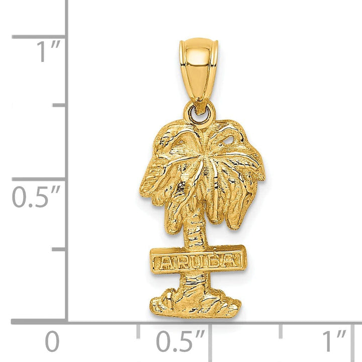 Lovely Rita's Pendants & Charms 14K Yellow Gold Polished Finish Flat Back 2-Dimensional ARUBA On Palm Tree Design Charm Pendant