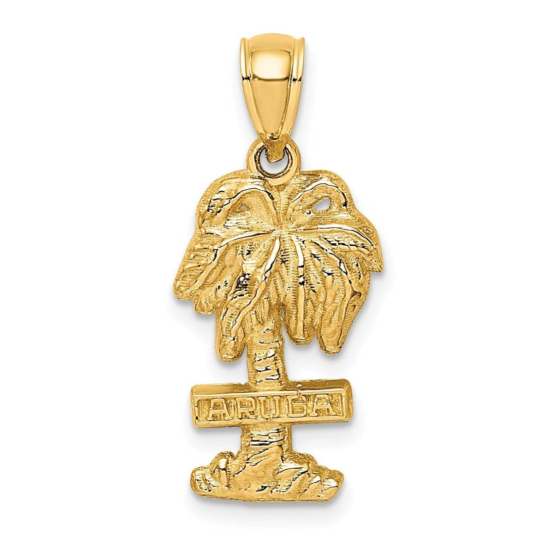 Lovely Rita's Pendants & Charms 14K Yellow Gold Polished Finish Flat Back 2-Dimensional ARUBA On Palm Tree Design Charm Pendant